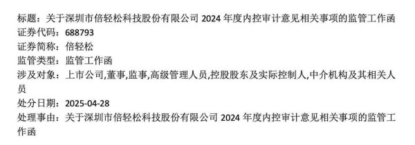 全国十大股票配资平台 倍轻松突发！涉内控审计收监管工作函，发现2个重要缺陷